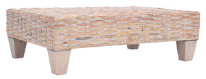 Safavieh Leary Coastal-Chic Coffee Table With Rattan Top And Sturdy Mango Wood Legs For Modern Living Spaces Natural White Wash FOX6528D