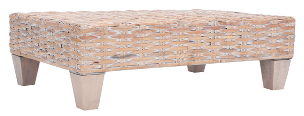 Safavieh Leary Coastal-Chic Coffee Table With Rattan Top And Sturdy Mango Wood Legs For Modern Living Spaces Natural White Wash FOX6528D