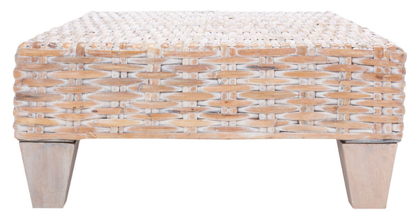 Safavieh Leary Coastal-Chic Coffee Table With Rattan Top And Sturdy Mango Wood Legs For Modern Living Spaces Natural White Wash FOX6528D