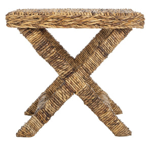 Safavieh Manor Ottoman - Handwoven Rattan Seat, Solid Mango Wood Frame, Versatile Accent For Any Room Banana Natural FOX6529A
