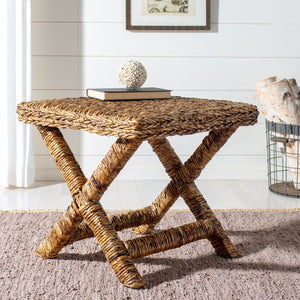 Safavieh Manor Ottoman - Handwoven Rattan Seat, Solid Mango Wood Frame, Versatile Accent For Any Room Banana Natural FOX6529A