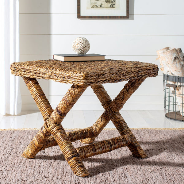 Safavieh Manor Ottoman - Handwoven Rattan Seat, Solid Mango Wood Frame, Versatile Accent For Any Room Banana Natural FOX6529A