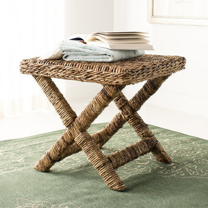Safavieh Manor Ottoman - Handwoven Rattan Seat, Solid Mango Wood Frame, Versatile Accent For Any Room Banana Natural FOX6529A
