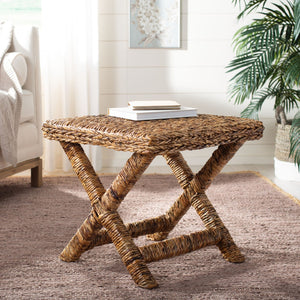 Safavieh Manor Ottoman - Handwoven Rattan Seat, Solid Mango Wood Frame, Versatile Accent For Any Room Banana Natural FOX6529A