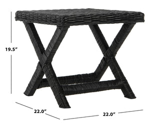 Safavieh Manor Ottoman - Handwoven Rattan Seat, Solid Mango Wood Frame, Versatile Accent For Any Room Black FOX6529B