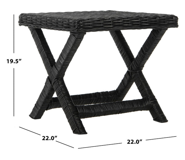 Safavieh Manor Ottoman - Handwoven Rattan Seat, Solid Mango Wood Frame, Versatile Accent For Any Room Black FOX6529B