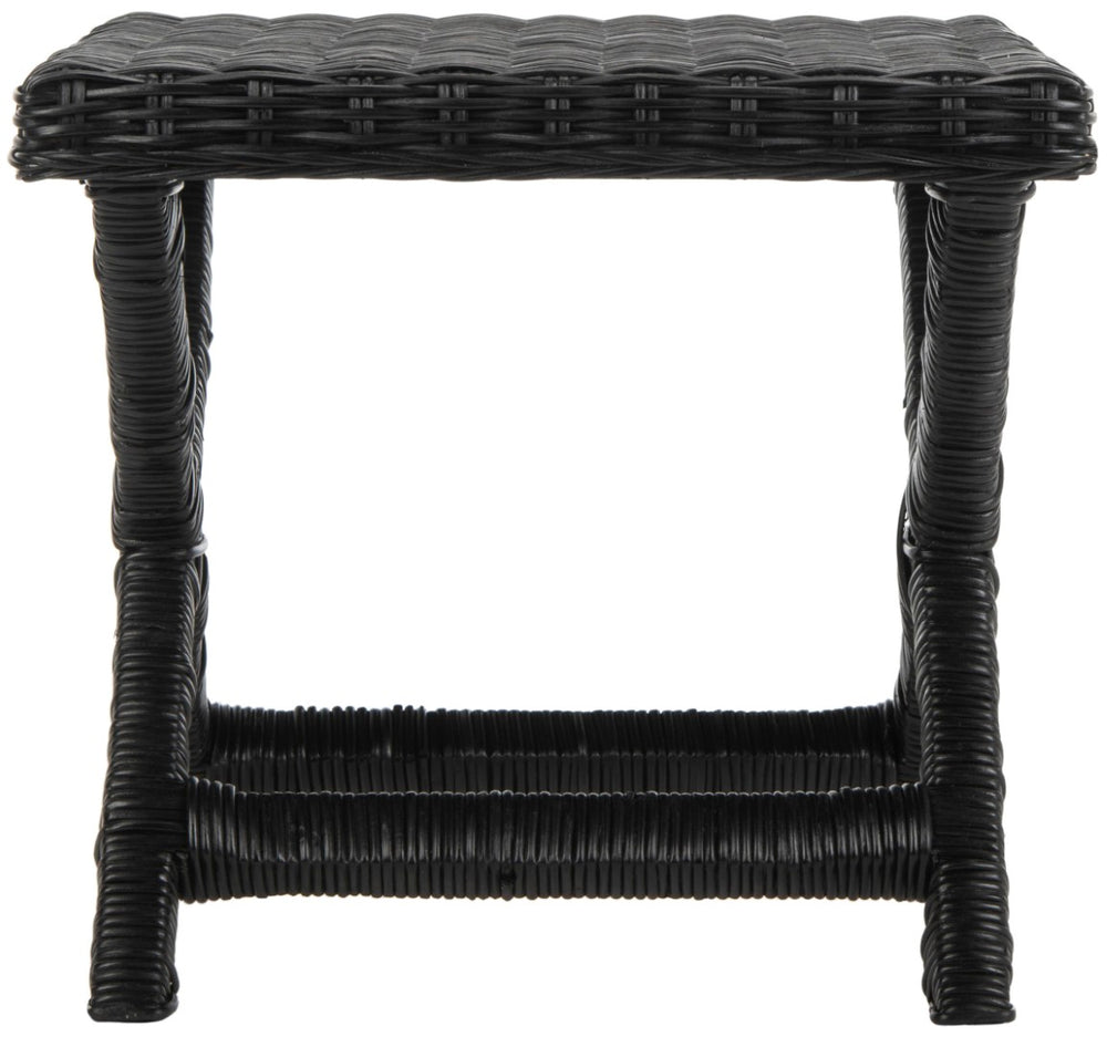 Safavieh Manor Ottoman - Handwoven Rattan Seat, Solid Mango Wood Frame, Versatile Accent For Any Room Black FOX6529B