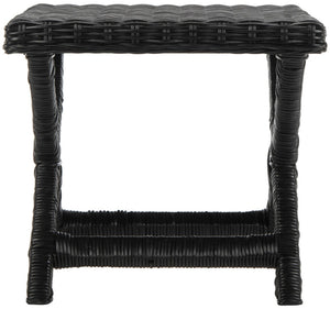 Safavieh Manor Ottoman - Handwoven Rattan Seat, Solid Mango Wood Frame, Versatile Accent For Any Room Black FOX6529B