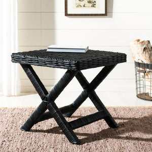 Safavieh Manor Ottoman - Handwoven Rattan Seat, Solid Mango Wood Frame, Versatile Accent For Any Room Black FOX6529B