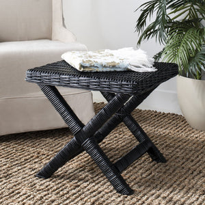 Safavieh Manor Ottoman - Handwoven Rattan Seat, Solid Mango Wood Frame, Versatile Accent For Any Room Black FOX6529B