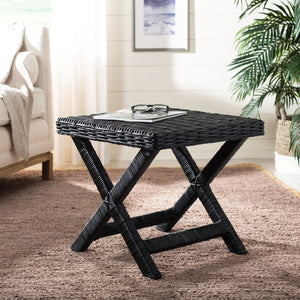 Safavieh Manor Ottoman - Handwoven Rattan Seat, Solid Mango Wood Frame, Versatile Accent For Any Room Black FOX6529B