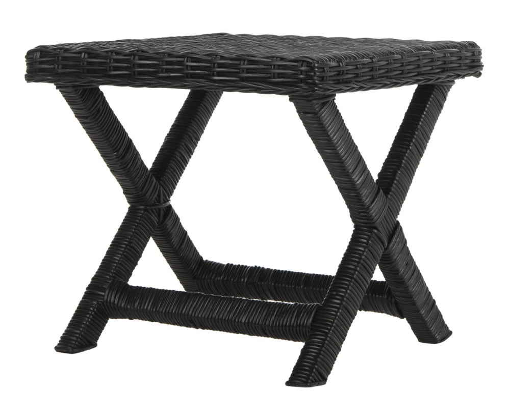 Safavieh Manor Ottoman - Handwoven Rattan Seat, Solid Mango Wood Frame, Versatile Accent For Any Room Black FOX6529B