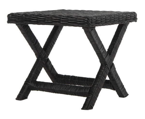 Safavieh Manor Ottoman - Handwoven Rattan Seat, Solid Mango Wood Frame, Versatile Accent For Any Room Black FOX6529B