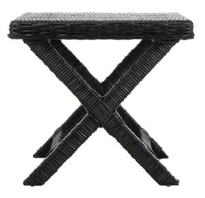 Safavieh Manor Ottoman - Handwoven Rattan Seat, Solid Mango Wood Frame, Versatile Accent For Any Room Black FOX6529B