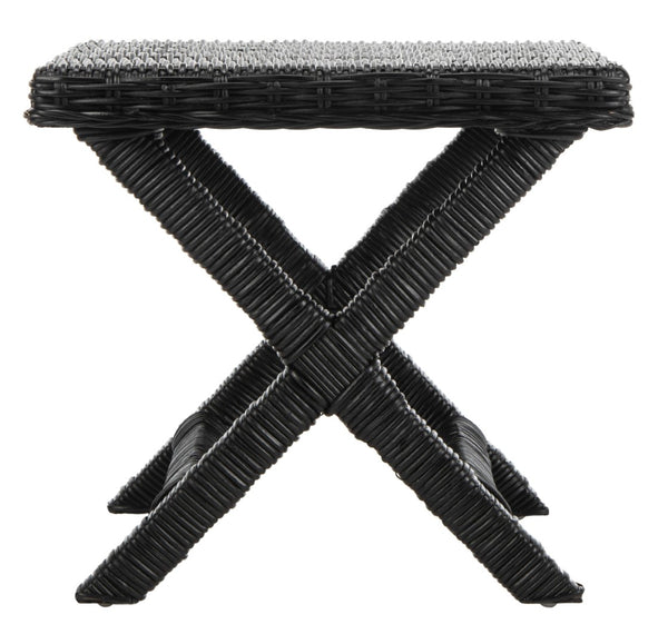 Safavieh Manor Ottoman - Handwoven Rattan Seat, Solid Mango Wood Frame, Versatile Accent For Any Room Black FOX6529B