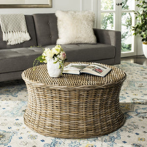 Safavieh Ruxton Coffee Table - Handwoven Rattan Cocktail Ottoman For Versatile Living Space Style & Comfort Natural FOX6530A