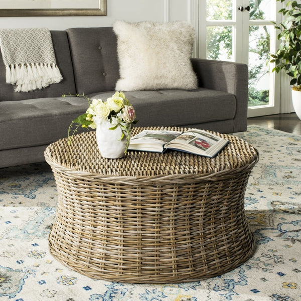Safavieh Ruxton Coffee Table - Handwoven Rattan Cocktail Ottoman For Versatile Living Space Style & Comfort Natural FOX6530A