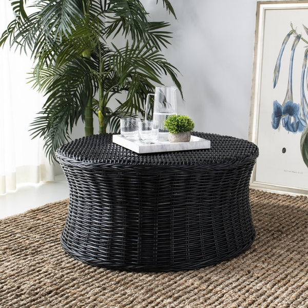 Safavieh Ruxton Coffee Table - Handwoven Rattan Cocktail Ottoman For Versatile Living Space Style & Comfort Black FOX6530B
