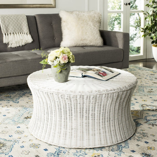 Safavieh Ruxton Coffee Table - Handwoven Rattan Cocktail Ottoman For Versatile Living Space Style & Comfort White FOX6530C