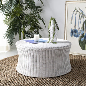 Safavieh Ruxton Coffee Table - Handwoven Rattan Cocktail Ottoman For Versatile Living Space Style & Comfort White FOX6530C