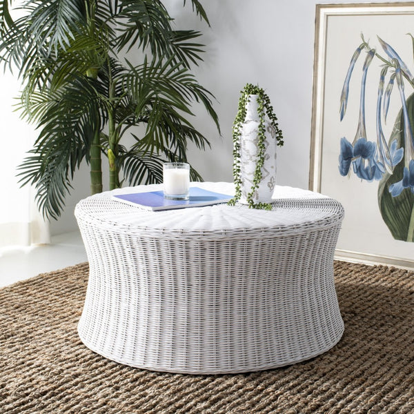 Safavieh Ruxton Coffee Table - Handwoven Rattan Cocktail Ottoman For Versatile Living Space Style & Comfort White FOX6530C
