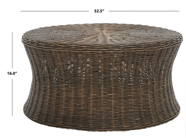 Safavieh Ruxton Coffee Table - Handwoven Rattan Cocktail Ottoman For Versatile Living Space Style & Comfort Dark Brown FOX6530D
