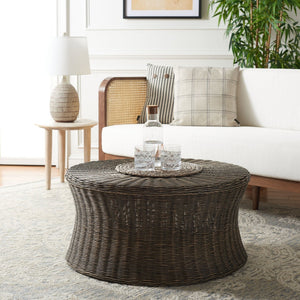 Safavieh Ruxton Coffee Table - Handwoven Rattan Cocktail Ottoman For Versatile Living Space Style & Comfort Dark Brown FOX6530D