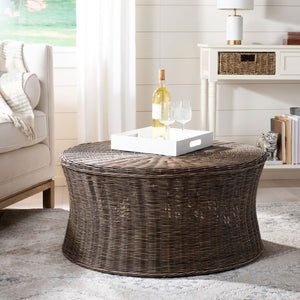 Safavieh Ruxton Coffee Table - Handwoven Rattan Cocktail Ottoman For Versatile Living Space Style & Comfort Dark Brown FOX6530D
