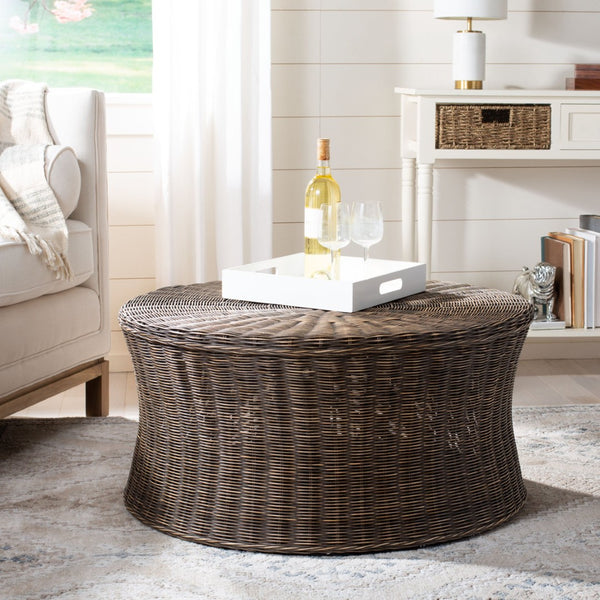 Safavieh Ruxton Coffee Table - Handwoven Rattan Cocktail Ottoman For Versatile Living Space Style & Comfort Dark Brown FOX6530D