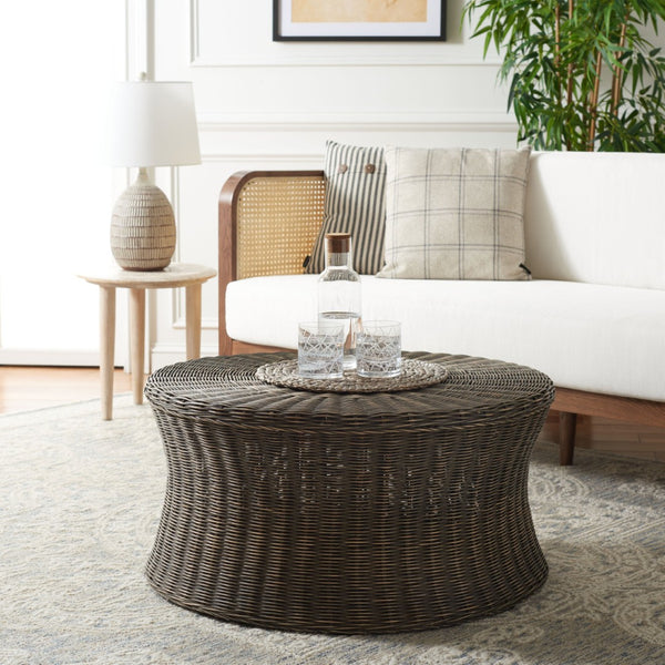 Safavieh Ruxton Coffee Table - Handwoven Rattan Cocktail Ottoman For Versatile Living Space Style & Comfort Dark Brown FOX6530D