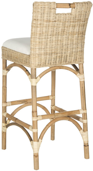 Safavieh Fremont Bar Stool - Coastal Chic Design With Rattan Seat And Mango Wood Frame For Stylish Seating Natural FOX6532A