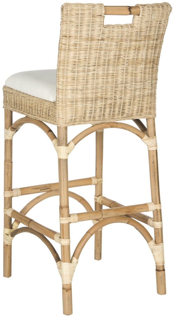 Safavieh Fremont Bar Stool - Coastal Chic Design With Rattan Seat And Mango Wood Frame For Stylish Seating Natural FOX6532A