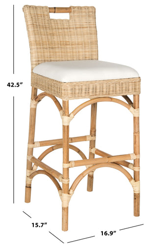 Safavieh Fremont Bar Stool - Coastal Chic Design With Rattan Seat And Mango Wood Frame For Stylish Seating Natural FOX6532A