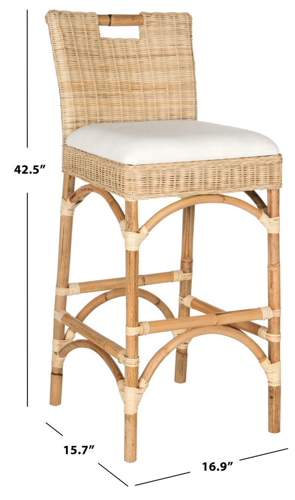 Safavieh Fremont Bar Stool - Coastal Chic Design With Rattan Seat And Mango Wood Frame For Stylish Seating Natural FOX6532A