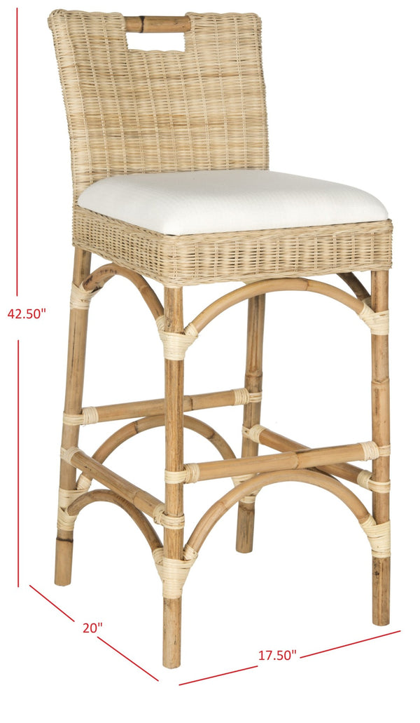 Safavieh Fremont Bar Stool - Coastal Chic Design With Rattan Seat And Mango Wood Frame For Stylish Seating Natural FOX6532A