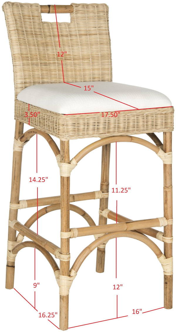 Safavieh Fremont Bar Stool - Coastal Chic Design With Rattan Seat And Mango Wood Frame For Stylish Seating Natural FOX6532A