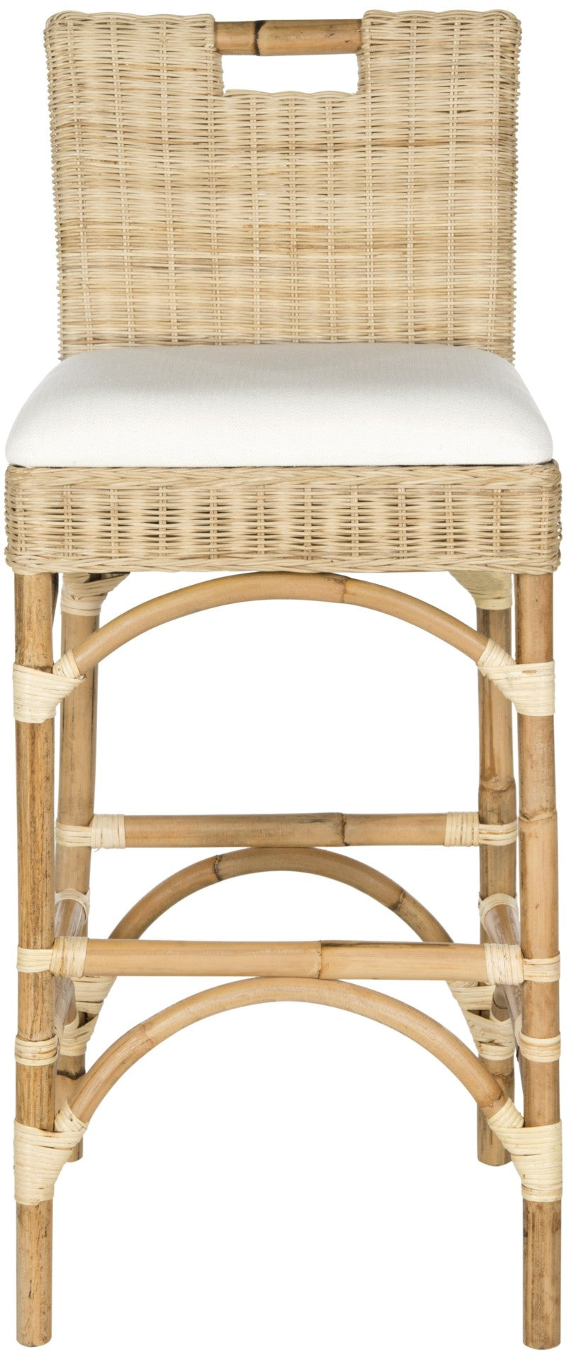 Safavieh Fremont Bar Stool - Coastal Chic Design With Rattan Seat And Mango Wood Frame For Stylish Seating Natural FOX6532A