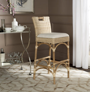 Safavieh Fremont Bar Stool - Coastal Chic Design With Rattan Seat And Mango Wood Frame For Stylish Seating Natural FOX6532A