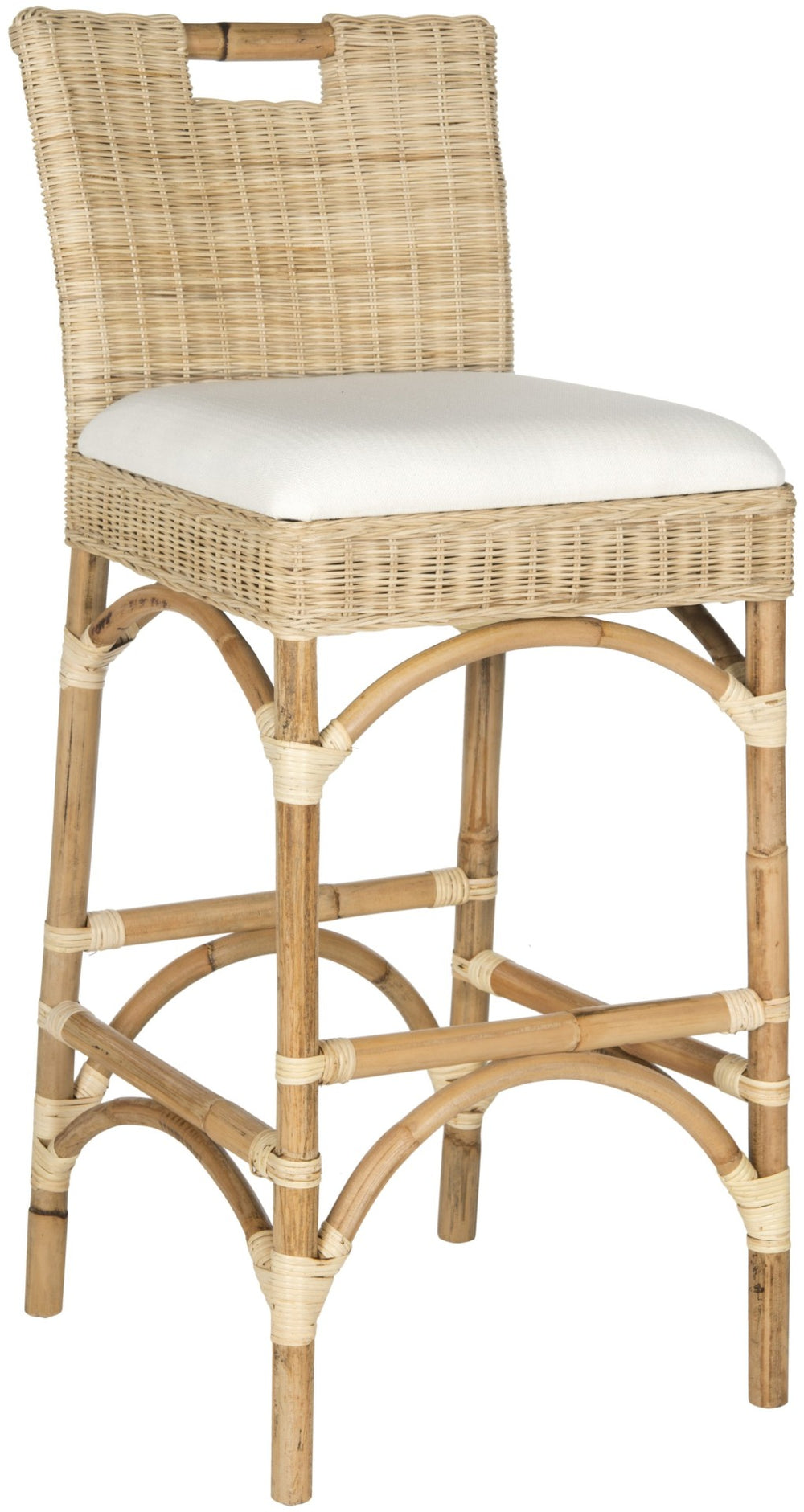 Safavieh Fremont Bar Stool - Coastal Chic Design With Rattan Seat And Mango Wood Frame For Stylish Seating Natural FOX6532A