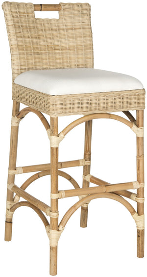 Safavieh Fremont Bar Stool - Coastal Chic Design With Rattan Seat And Mango Wood Frame For Stylish Seating Natural FOX6532A