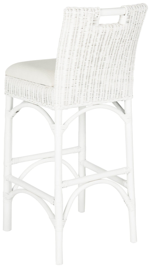 Safavieh Fremont Bar Stool - Coastal Chic Design With Rattan Seat And Mango Wood Frame For Stylish Seating White FOX6532B