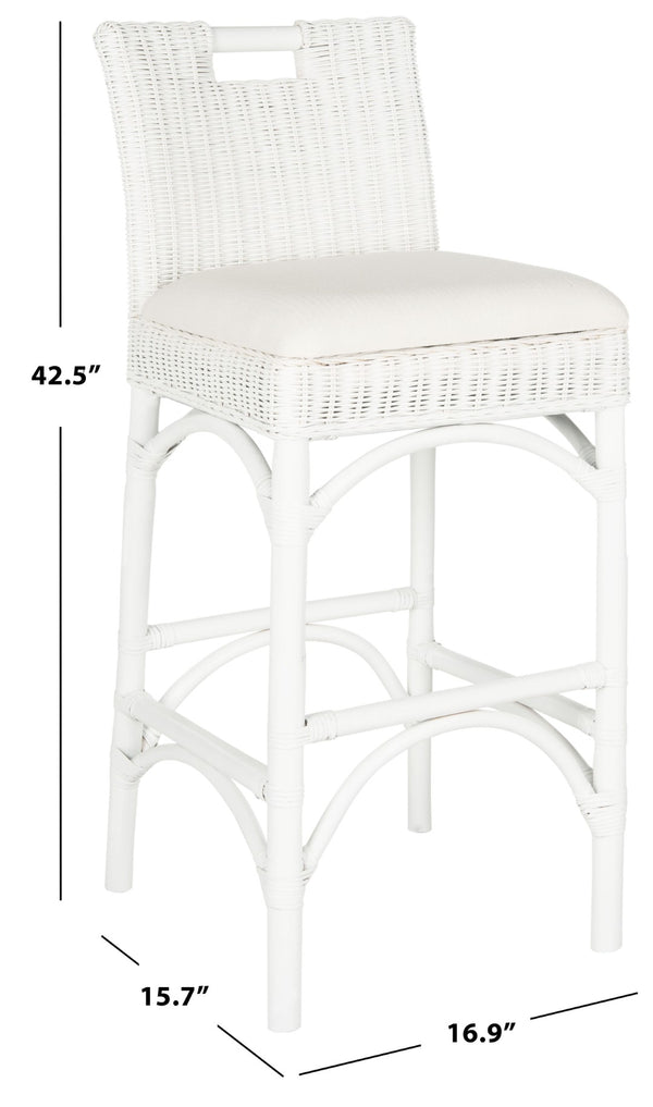Safavieh Fremont Bar Stool - Coastal Chic Design With Rattan Seat And Mango Wood Frame For Stylish Seating White FOX6532B