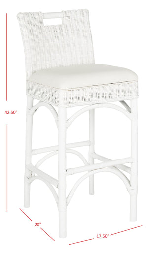 Safavieh Fremont Bar Stool - Coastal Chic Design With Rattan Seat And Mango Wood Frame For Stylish Seating White FOX6532B
