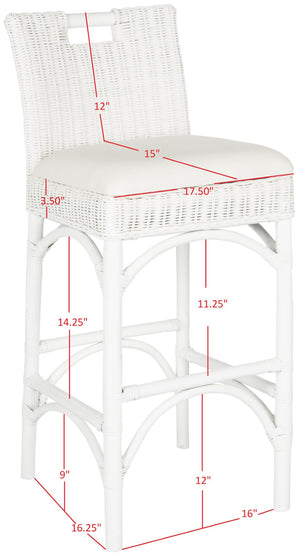 Safavieh Fremont Bar Stool - Coastal Chic Design With Rattan Seat And Mango Wood Frame For Stylish Seating White FOX6532B