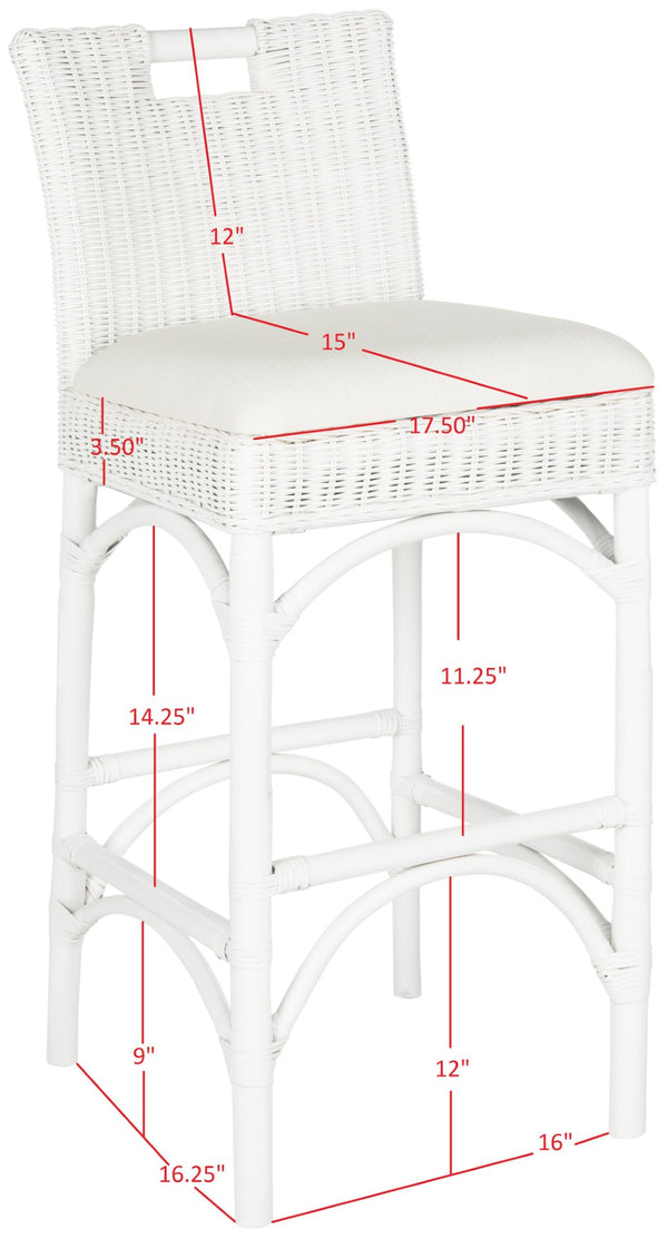 Safavieh Fremont Bar Stool - Coastal Chic Design With Rattan Seat And Mango Wood Frame For Stylish Seating White FOX6532B