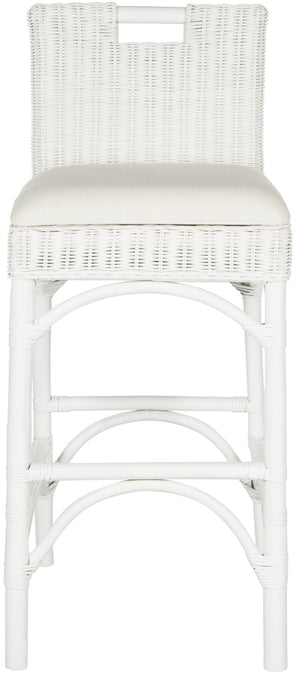 Safavieh Fremont Bar Stool - Coastal Chic Design With Rattan Seat And Mango Wood Frame For Stylish Seating White FOX6532B