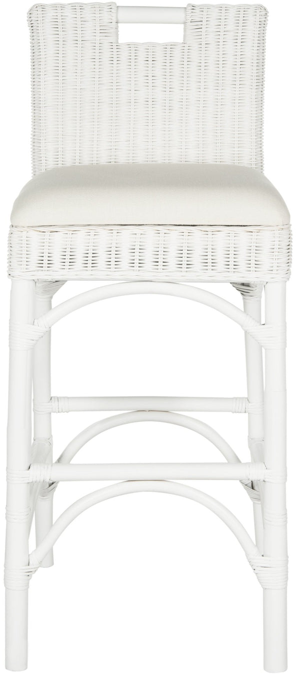 Safavieh Fremont Bar Stool - Coastal Chic Design With Rattan Seat And Mango Wood Frame For Stylish Seating White FOX6532B