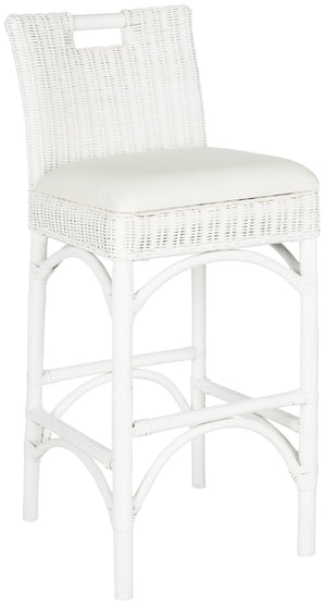 Safavieh Fremont Bar Stool - Coastal Chic Design With Rattan Seat And Mango Wood Frame For Stylish Seating White FOX6532B
