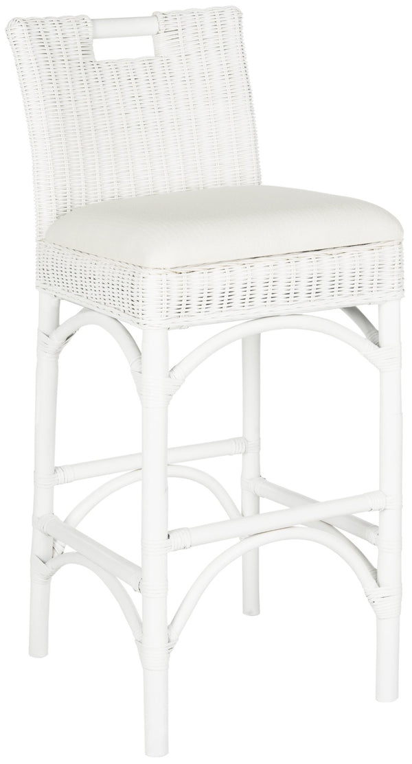 Safavieh Fremont Bar Stool - Coastal Chic Design With Rattan Seat And Mango Wood Frame For Stylish Seating White FOX6532B