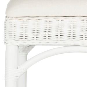 Safavieh Fremont Bar Stool - Coastal Chic Design With Rattan Seat And Mango Wood Frame For Stylish Seating White FOX6532B